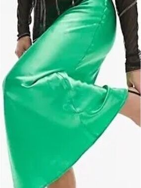 Topshop Cool 🐸 Emerald Green Faux-Leather Midi Skirt
